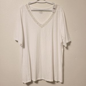 White T-shirt with Sparkle Neckline